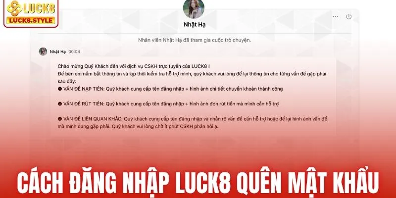 Cách đăng nhập LUCK8 quên mật khẩu