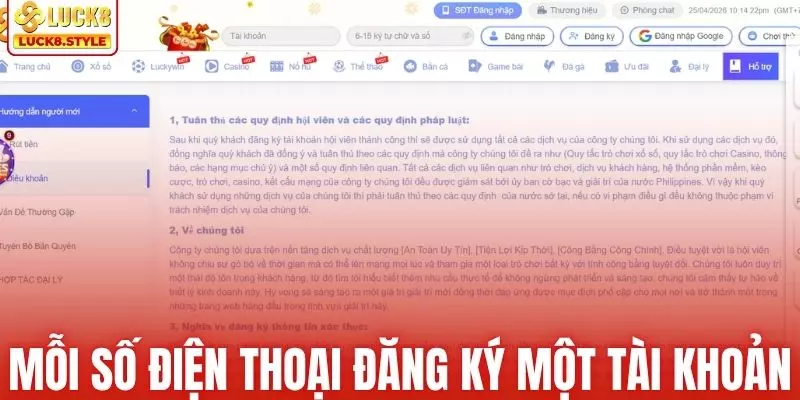Mỗi số điện thoại chính chủ chỉ được đăng ký một tài khoản